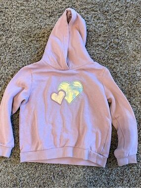 H&M Lavender Girls' Hooded Sweatshirt with Iridescent Heart Appliqués